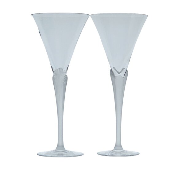 Sasaki Aegean Water Glasses 9.75" Frosted Stem Crystal set/2 wine goblets vtg - Picture 1 of 11